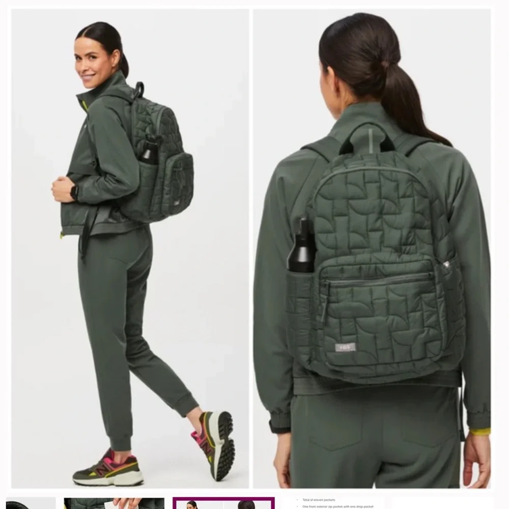 Figs Quilted Forest Green Backpack